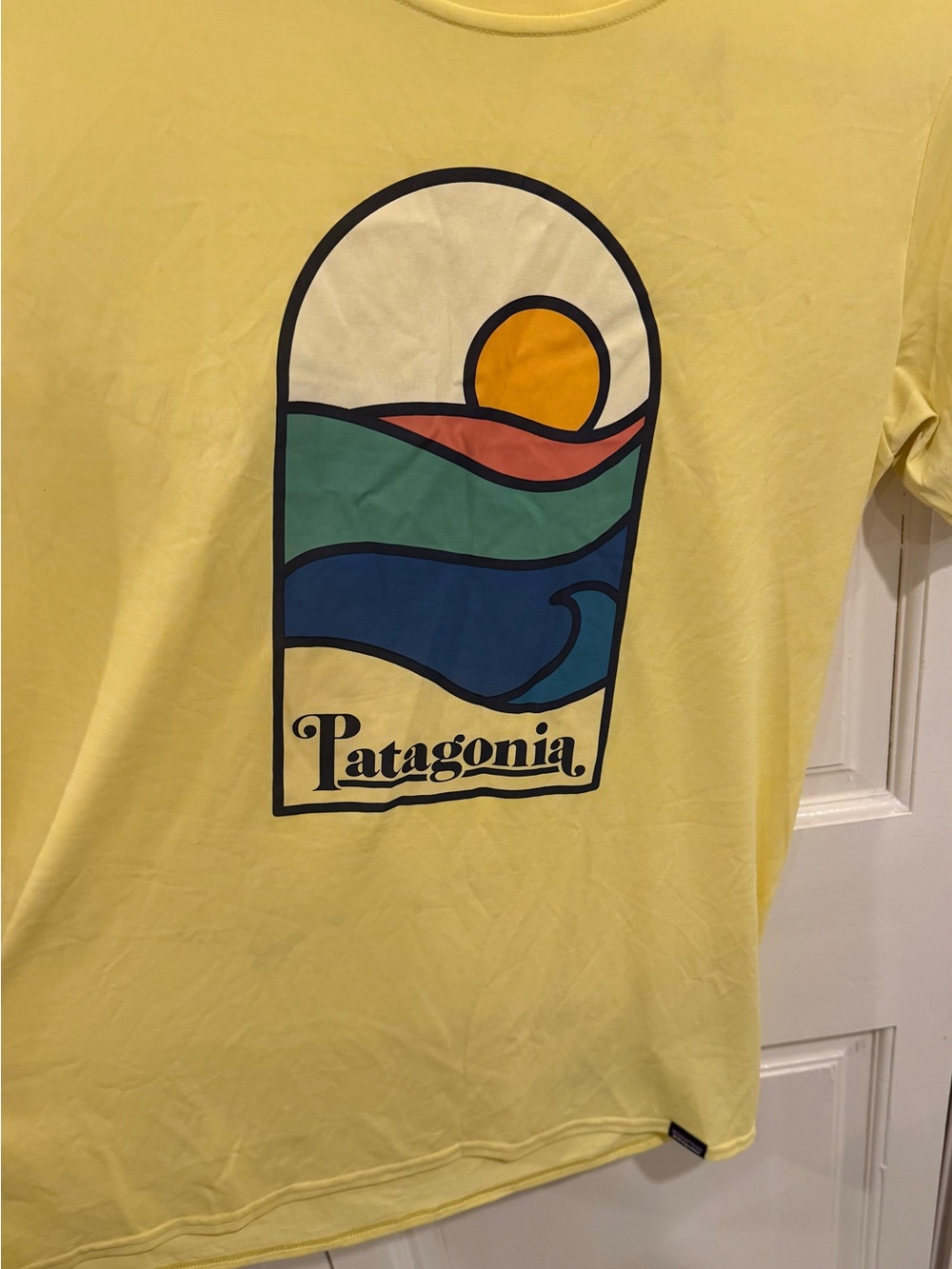 Patagonia Yellow Crewneck Tee with Subtle Logo Print - Picture 3 of 5